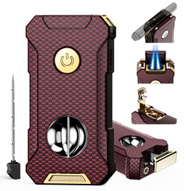 5-in-1 Torch Lighter with Cutter, Punch, Holder, and Draw Enhancer Tool, Adjustable Dual Jet Flames, Trendy Gift for Men, Refillable Butane Lighter, Rechargeable Lighters for Candle, Travel Outdoors