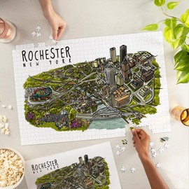 Rochester, New York, Line Drawing (1000 Piece Puzzle, Challenging Jigsaw Puzzle for Adults, Made in USA)