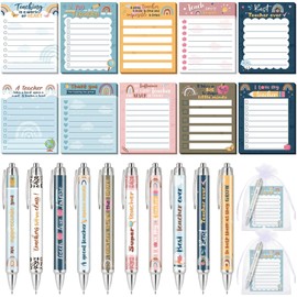 Cholemy 60 Pcs Teacher Appreciation Gifts Set Cute Teacher Sticky Notes Teacher Appreciation Pens Bulk Teacher Notepads to Do List Memo Pads Stationery Supplies for Teacher Christmas Gifts Supplies