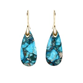 Cape Diablo Ocean Energy Protection Teardrop Earrings - Healing Regalite Gemstone Handcrafted| 4.5-5cm, Stress Relief & Emotional Stability Artisan Designed Unique Jewelry (Gold)
