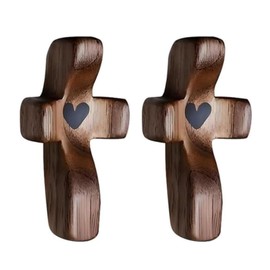 Yunmoxiao 2Pcs Wooden Cross Comfort Stress Relief Wood For Stress Relief Clutching, Clinging and Praying Religious Anxiety Relief & Prayer, Encouragement Christian Gift