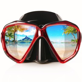 Scuba Diving Mask, HD Snorkeling Mask Anti-Fog Swim mask Tempered Glasses Professional Snorkel Goggles Leak-Proof Swim Goggles with Nose Cover for Diving, Snorkeling, Swimming (Black-Red)