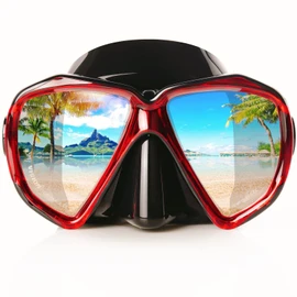 Scuba Diving Mask, HD Snorkeling Mask Anti-Fog Swim mask Tempered Glasses Professional Snorkel Goggles Leak-Proof Swim Goggles with Nose Cover for Diving, Snorkeling, Swimming (Black-Red)