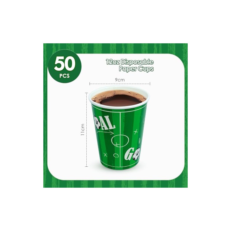 BFB Football Paper Cups Disposable 12oz Pack of 50 Party