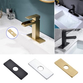 Leliafleury 2Pcs Faucet Hole Cover Deck Plate 6 Inch Stainless Steel Sink Cover Plate Rectangle Deck Plate for Bathroom Kitchen Toilet, Brushed Gold