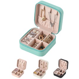 Senshuomy Jewellery Box for Women and Girl,Portable Mini Jewelry Box,Multi-functional PU Leather Jewelry Display Holder,Small Travel Jewellery Box for Necklace Rings Bracelets Earrings(Blue)