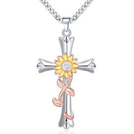 Mesovor Cross Chain Necklace for Women, Religious Faith Cross God Blessed Pendant Necklace for Girls Mother Wife Gifts, Gold, Zircon