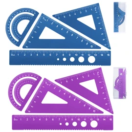 Honagu Triangular Ruler Set, 8 Pieces/2 Sets Aluminum Alloy Ruler, Metal Drafting Ruler, Geometric Protractor for Student, Draftsman, Engineers, School Office Supplies (Blue+Purple)