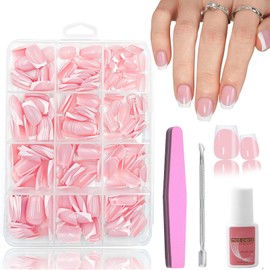 French False Nails - 240Pcs Square Press On Nails Short - Fake Nails White Tip French False Nail Kit - Natural Glossy Full Cover Acrylic Stick On Nails For Women Nail Art Manicure