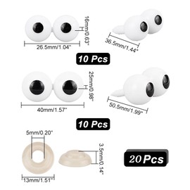 arricraft 20 Pcs Safety Eyes, White Resin Eyes Craft Plastic Eyes Resin Filled Crochet Eyes Craft Filled Animal Eyes for Making DIY Puppet Bear Crochet Decoration