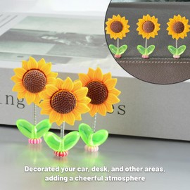 OFF WE GO Sunflower Car Dashboard Decorations, Mini Shaking Head Sunflower Mirror Dashboard Plant Decor for Car Accessories Auto Interior Home Office Desk Decoration, 5 Pcs (Transparent Leaf)