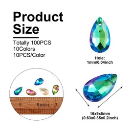 Pandhall 100Pcs Faceted Crystal Glass Beads Hanging Pendants AB Color Plated for Bracelet Making (Teardrop-Mixed Color)