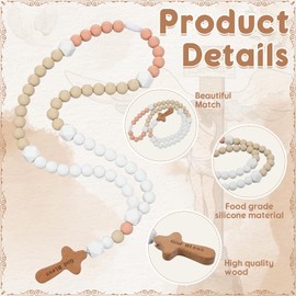 Misdary Baby Rosary Baptism Gift Silicone God Bless Kids First Rosary with Cross 1st Year Baptism Party Supply for Baby Shower Christian Communion Gifts(Khaki,Square)