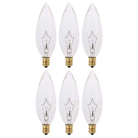 KOR (Pack of 6) Clear European Base (E14) Torpedo Tip 120V Chandelier Bulbs - Straight Tip (25)