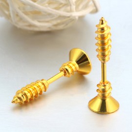 Kim Johanson Stainless Steel Earrings "Screw" in Gold for Men and Women Punk Plug Including Gift Box, Stainless Steel, No Gemstone