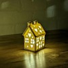 Fyne-Finds Warm LED House White Gloss Ceramic Hut Set Pair