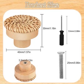 YUE QIN Pack of 6 Rattan Furniture Knobs, Cupboard Knobs, Boho Decorative Cabinets, Wooden Chest of Drawers, Drawer Knobs, Ideal for Cupboard, Drawers, Living Room, Kitchen