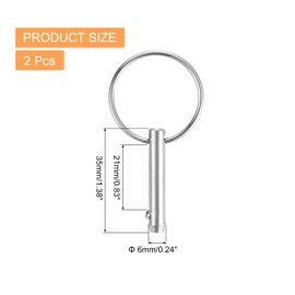 sourcing map 2Pcs 6mmx21mm Quick Release Pins, 316 Stainless Steel Marine Hardware for Marine Mountain Seat, Ship Outfitting, Shipbuilding, Silver