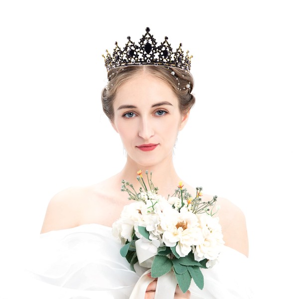 Baroque Queen Crown, BLINGINBOX Rhinestone Crowns Princess Crown Bridal Crowns Tiaras for Women Girls Bridal Wedding Prom Birthday Party (Green+Black)