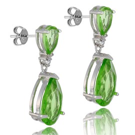 [RIZILIA CELEBOX] Teardrop Dangle Pierced Earrings with Pear Cut Gemstones CZ [Peridot] in 18K White Gold Plated, Celebrity inspired by Angelina Jolie