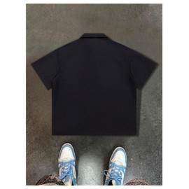 SOLY HUX Men's Summer Zip Up Graphic Tees Short Sleeve Hawaiian Tshirts Lapel Collar Tops Black Graphic Large