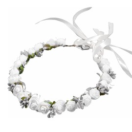 XPEX Flower Wreath, Flower Crown Headband, Flower Crown, Hair Wreath, Flower Headbands, Headband, Floral Garland, for Festival, Party, Wedding, Beach (White)
