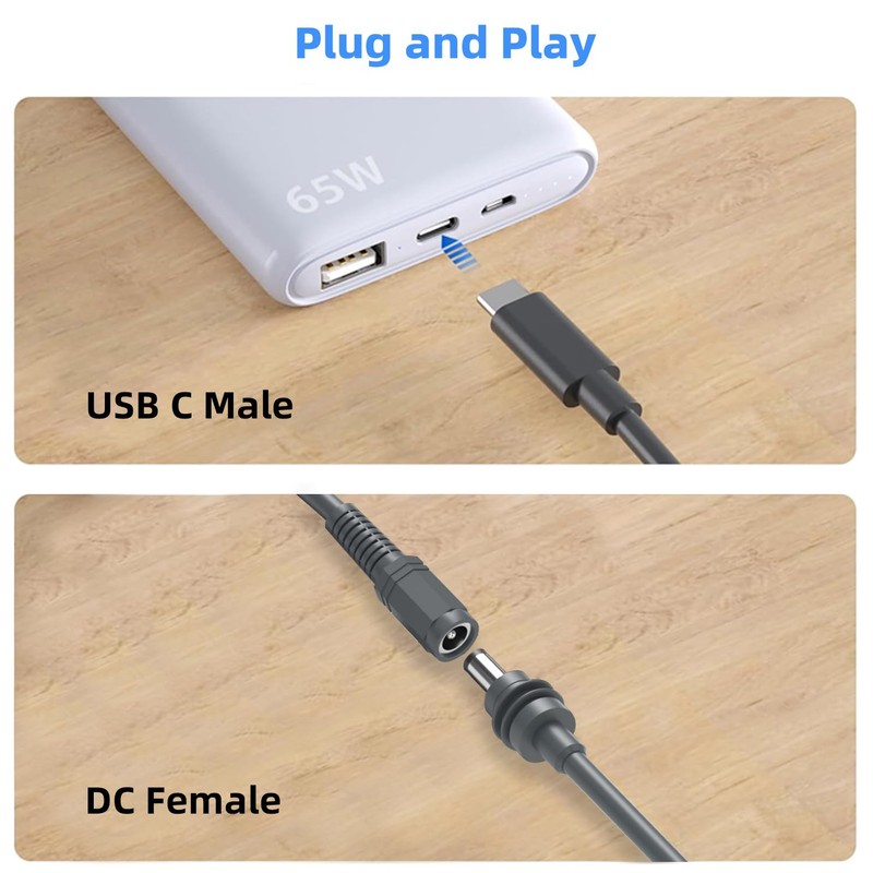 Jadebones 0.5M/1.6FT USB C Male to DC Female Power Cable