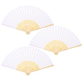 3 pcs White Folding Fans, Foldable Imitated Silk Hand Fan, Chinese Japanese Fabric Bamboo Handheld Folded Fan, Women Bridal Dancing Props Wedding Party Favors for Dancing Party Festival Summer DIY