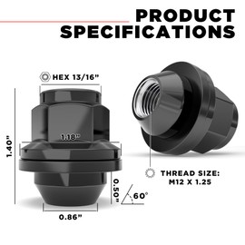 White Knight M12x1.25 Factory Style Lug Nuts for Frontier, Titan, Xterra and More. (Black Chrome) Mag Style Seat with Attached Washer – WN21006BK-24AM (24 Pack)