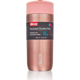 Décor Insulated Stainless Steel Coffee Cup | Travel for Hot & Cold Drinks | 350ml, 12oz - Rose Gold