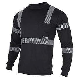 VENDACE Safety Reflective High Visibility Long Sleeve Shirts ANSI Class 2 Hi Vis Construction Work T Shirts for Men(Black,S)