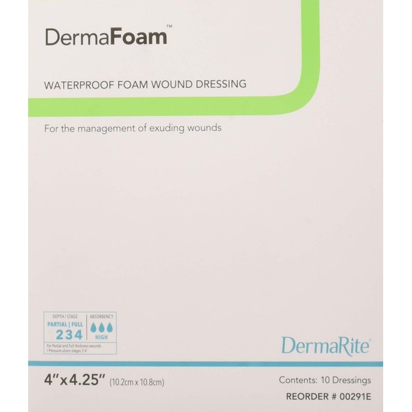 Dermarite Industries Derma Foam Non-Adhesive Foam Dressing, 4x4.25, 10 Count