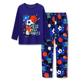 Tebbis Pajamas For Boys Fun Balls Dark Blue Long Sleeves 2-Piece PJs Set Kid Comfy Sleepwear Size 16
