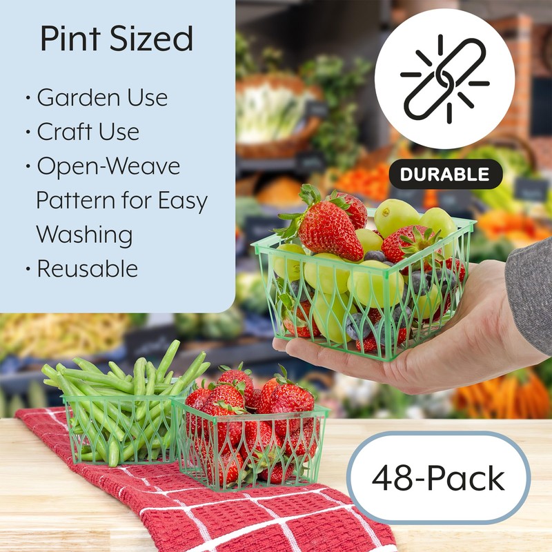 Cornucopia Brands Pint Size Plastic Berry Baskets (48-Pack), 4-Inch Berry