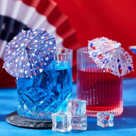 Chengu 200 Pcs 4th of July Cocktail Drink Umbrella Picks 4 Inch Drink Umbrella Parasol Toothpicks for Independence Day Patriotic American Theme Party Summer Party Decorations