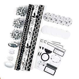 MAYPLUSS Wrapping Paper Set - Mini Roll with Bow & Ribbon & Gift Tags & Stickers - 17 inch X 120 inch Per roll - Royal Blue Design (42.3 sq.ft.ttl)