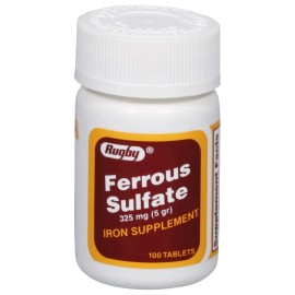 Rugby Ferrous Sulfate Iron Tablets 325mg 100 Count Mineral Supplement Dissolv...