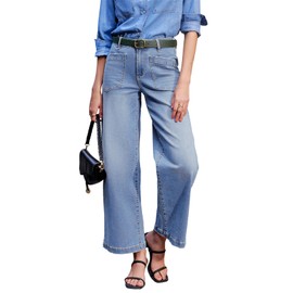 Sidefeel Jeans for Women Trendy High Waisted Stretchy Wide Leg Jeans Loose Straight Leg Zimbaplatinum Denim Pants Iceland Blue Size 14