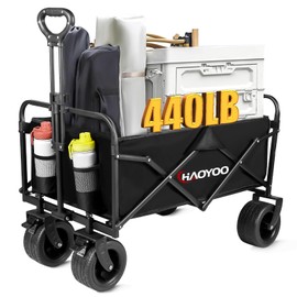 HAOYOO Collapsible Foldable Wagon with Wheels, 440lbs Heavy Duty Utility Beach Wagon for Grocery, Sports, Garden, Shopping, Camping