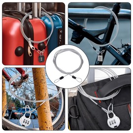 PZJFH 2Pcs 2M Security Bike Lock Cable Lightweight Wire Cable Lock Portable Lock Wire Rope Silver Flexible Double Loop Safety Cable Braided Stainless Steel Cable for Padlocks Scooter Bicycle Suitcase