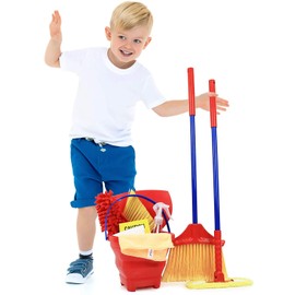 Click N' Play Pretend Play Housekeeping Kids Cleaning Set for Toddlers, Includes Broom, Dustpan, Duster, Mop, Collapsible Bucket Sponge, & More (Set of 10)