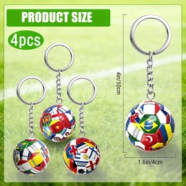 4 piezas Llavero de la Copa del Mundo 2026, llavero de pelota de fútbol con bandera nacional Abalorio de mochila, regalo deportivo para hombres,