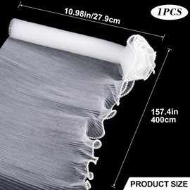 ANCIRS 4.37 Yards Flower Wrapping Mesh Paper, Pearl Edge Wavy Wrinkled Net Yarn Bouquet Packaging Paper, Floral Wrapping paper for Valentines Florist Supplies Wedding Party Gift Packaging (White)