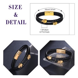 Feilok Braided Leather Bracelets for Men Skull Men's Leather Bracelet Punk Leather Bracelet with Magnetic Clasp Gold