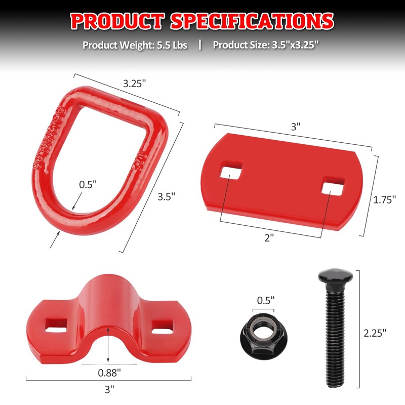 AUTOBOTS 1/2" Heavy Duty Bolt-On Forged D Ring, 12000Lbs Break