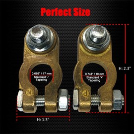 Ampper Brass Battery Terminal Connectors, Top Post Battery Terminals Connector Battery Cable Ends for Marine Car Boat RV Vehicles (1 Pair)