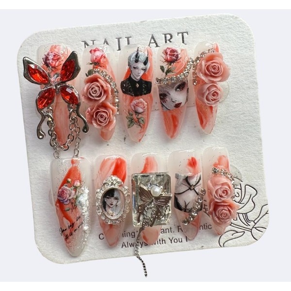 Press on nails,Handcrafted Press On Nails Kit, Short Length Nail