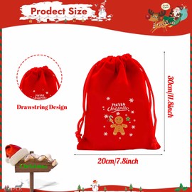 SUMILUOCHEN Red Christmas Drawstring Bag, Reusable Small Christmas Wrapping Bag for Xmas Presents Xmas Velvet Present Storage Bag Christmas Party Favor Bag 7.8x11.8inch (Style 2)