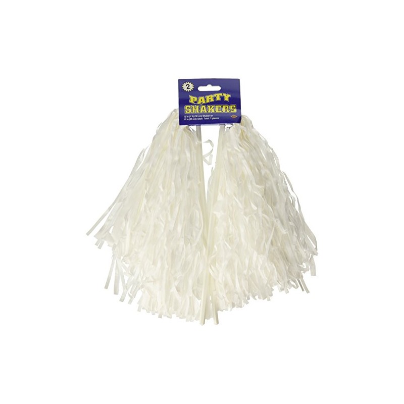 Beistle White Poly Shakers, 2-Count, Cheerleading Pom-Poms for Sports Events,