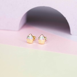CARISSIMA Women's 9ct Yellow Gold Enamel Cupcake Stud Earrings